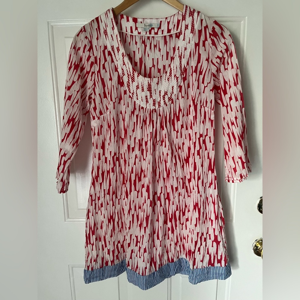 Boden Toulon Tunic Top Women’s Size US 6 Cover-Up Lightweight Red Blue Resort
